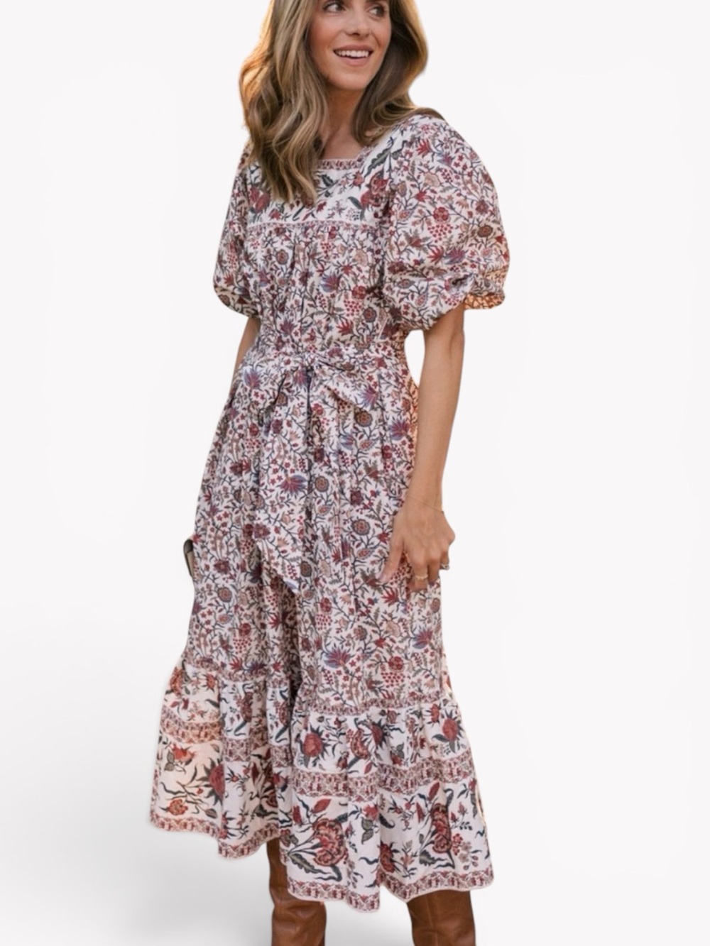 Loeffler Randall Juliana Belted Cottagecore Midi Dress Folklore Floral M Rare!